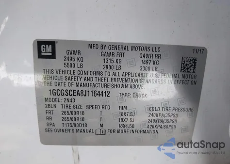 2018 Chevrolet Colorado Lt из США, поврежденный, VIN 1GCGSCEA8J1164412